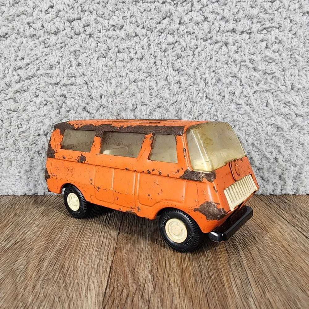 Vintage Tonka Pressed Steel Van Orange Toy Vehicle Patina 5.5 Inch